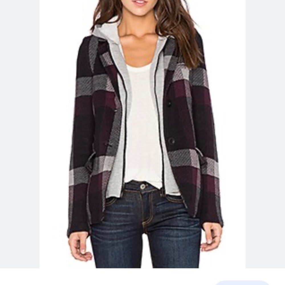 525 America Soft Plaid Blazer w/ removability hoodie, small